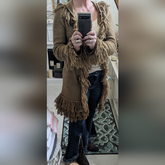 60's 70's vibe Boho fringe hooded longline sweater - Picture 6 of 8